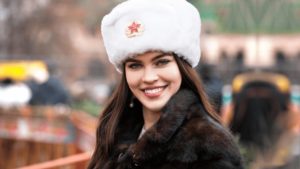 russian woman wears ushanka